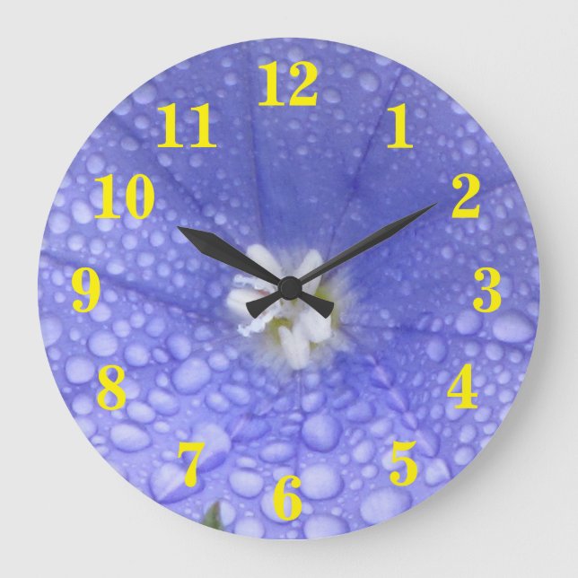 Blue White Flower Große Wanduhr (Vorderseite)