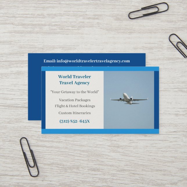 Blue White Flugzeug Agent Airplane Travel Agency Visitenkarte (Vorderseite/Rückseite Beispiel)