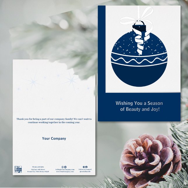Blue & White Foil Acceleration Business Holiday Ca Folieneinladung (Blue & White Foil Accents Business Holiday Card)