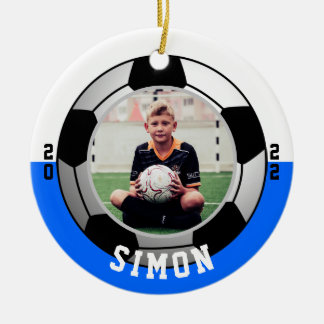 Blue White Foto Soccer Einseitig Keramik Ornament