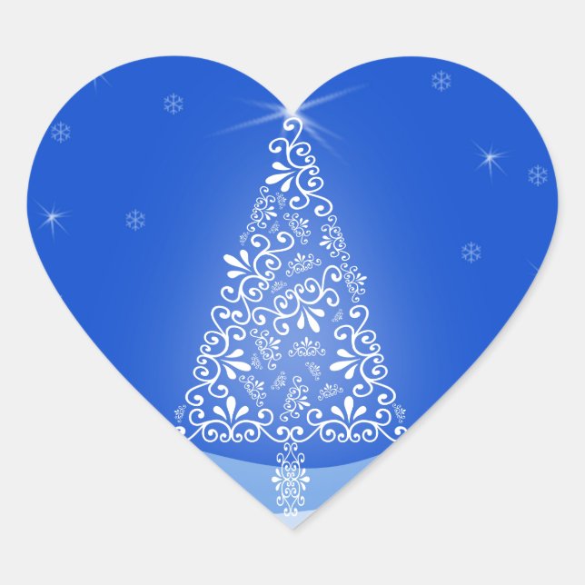 Blue White Frohe Weihnachtsbaumstars Night Light Herz-Aufkleber (Vorderseite)