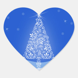 Blue White Frohe Weihnachtsbaumstars Night Light Herz-Aufkleber