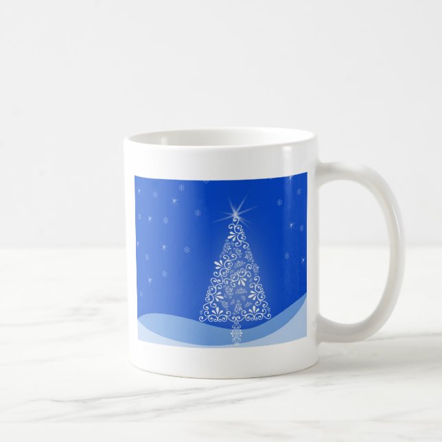 Blue White Frohe Weihnachtsbaumstars Night Light Kaffeetasse (Rechts)