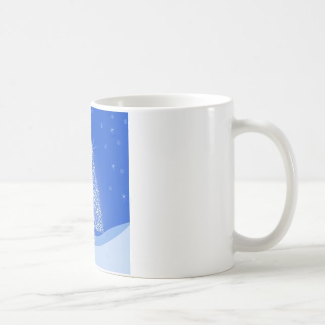 Blue White Frohe Weihnachtsbaumstars Night Light Kaffeetasse (Rechts)