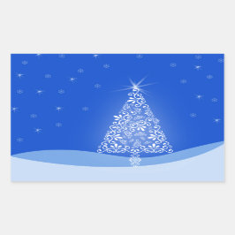 Blue White Frohe Weihnachtsbaumstars Night Light Rechteckiger Aufkleber
