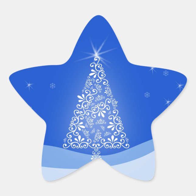 Blue White Frohe Weihnachtsbaumstars Night Light Stern-Aufkleber (Vorderseite)