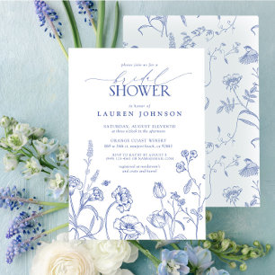 Blue & White Garden Blume Brautparty Einladung