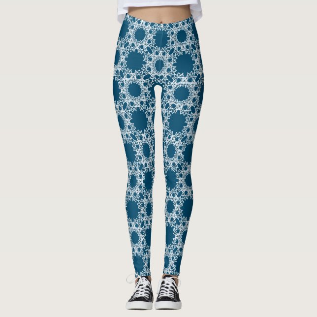 Blue_White Geometric Designed Leggings von Joya Ev (Vorderseite)