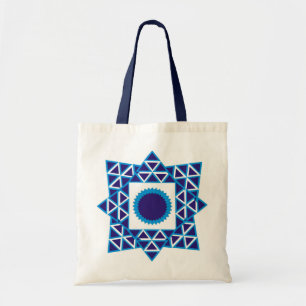Blue White Geometric Triangle Star Mandala Tragetasche