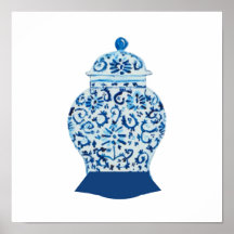 Blue White Ginger Jar Art Print Poster