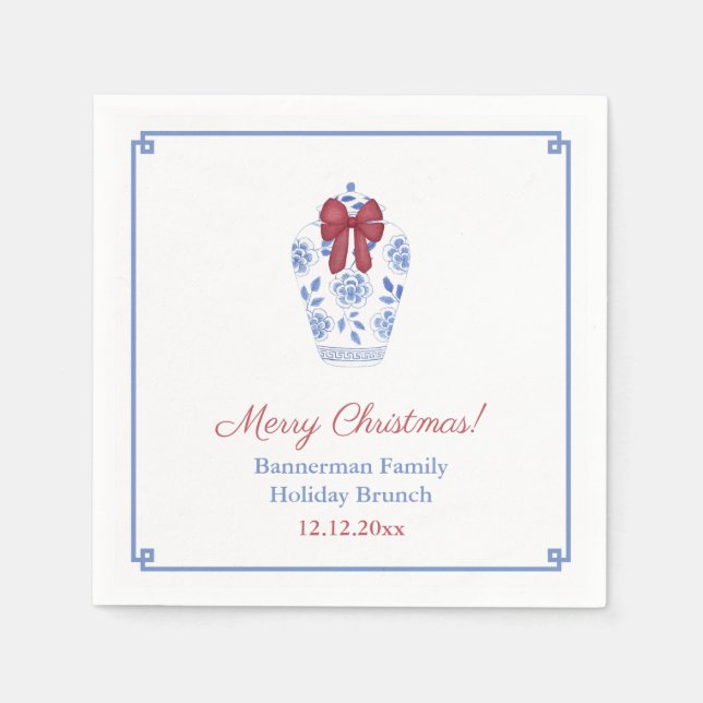 Blue White Ginger Jar Red Ribbon Holiday Party Serviette (Vorderseite)