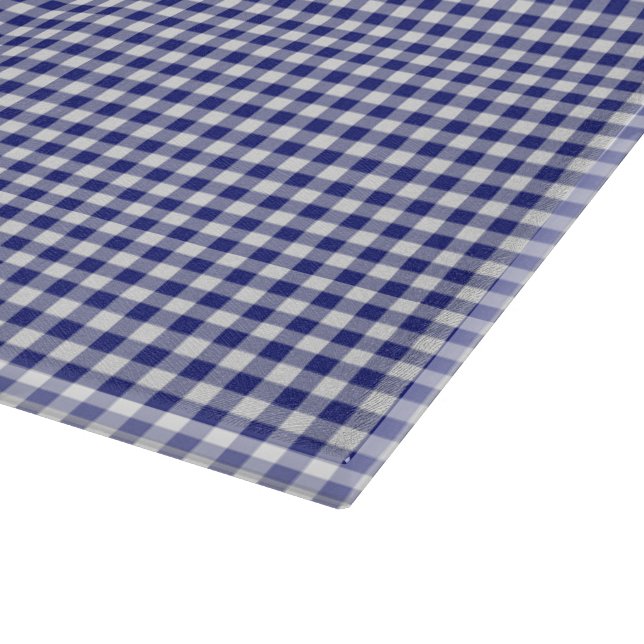 Blue-White Gingham-15 x 11 GLASS CUTTING BOARD Schneidebrett (Ecke)