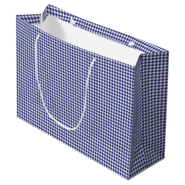 Blue-White Gingham-GIFT BAG L Große Geschenktüte (Vorderseite Schrägansicht)