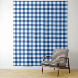 Blue & White Gingham Karo Tapestry Wandteppich