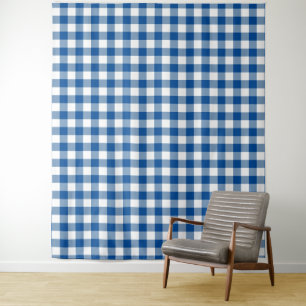 Blue & White Gingham Karo Tapestry Wandteppich