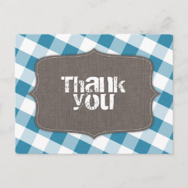 Blue & White Gingham Leinwand Danke Postcards Postkarte
