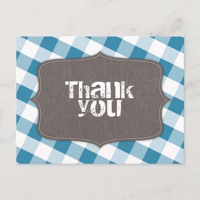 Blue & White Gingham Leinwand Danke Postcards Postkarte (Vorderseite)