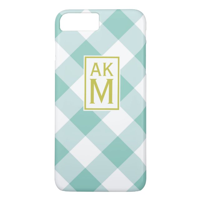 Blue & White Gingham Monogram iPhone 7 Plus Fall Case-Mate iPhone Hülle (Rückseite)