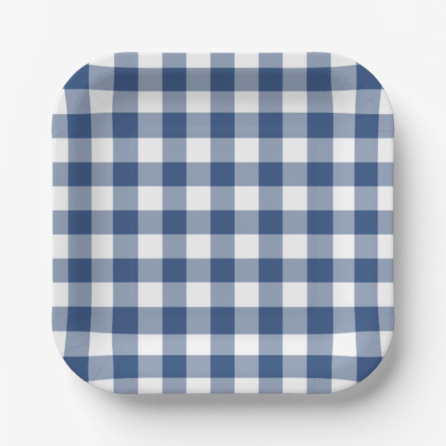 Blue White Gingham Pattern Pappteller (Vorderseite)