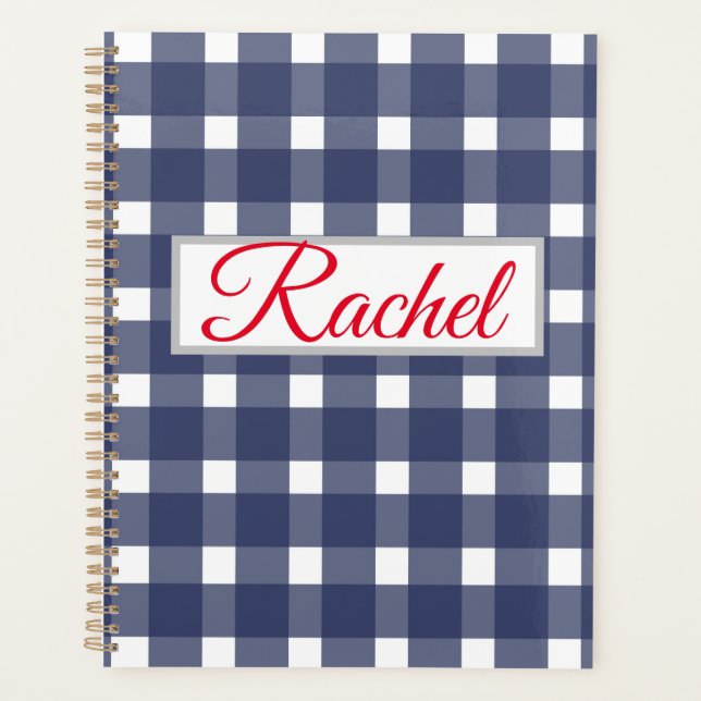 Blue White Gingham Personalisiert Planer (Vorderseite)