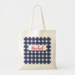 Blue White Gingham Personalisiert Tragetasche