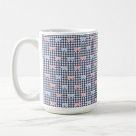 Blue White Gingham Pink Blue Coquette Bows Trendy  Kaffeetasse