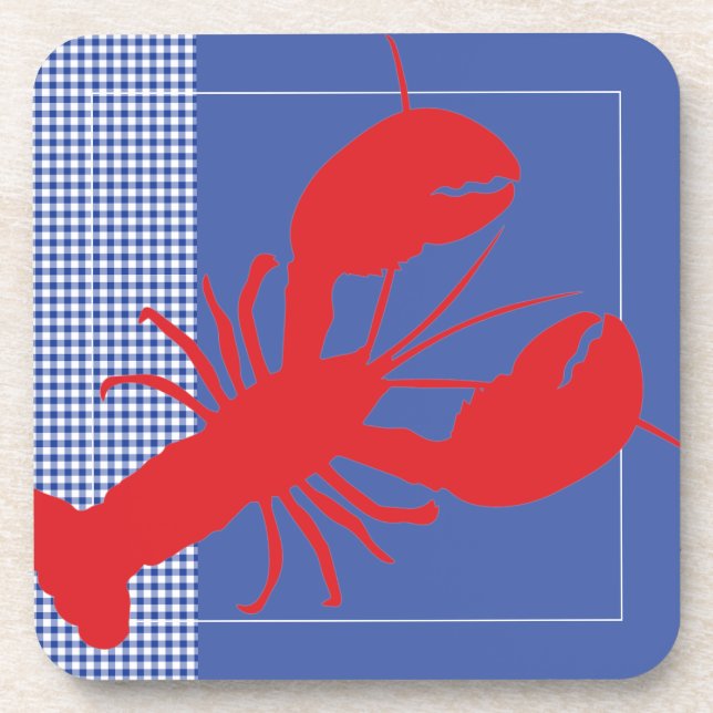 Blue White Gingham Red Lobster Coastal Maine  Getränkeuntersetzer (Vorderseite)