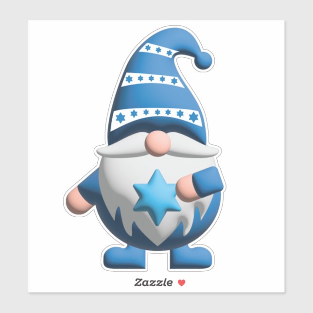 Blue White Gnome holding Star of David Aufkleber (Blatt)
