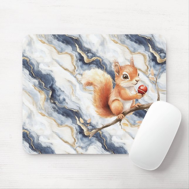 Blue White Gold Abstract Squirrel Apple Mousepad (Mit Mouse)