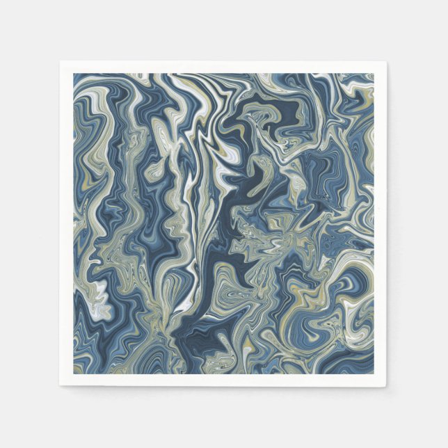Blue White Gold Chic Swirl Moderne Hochzeit Serviette (Vorderseite)