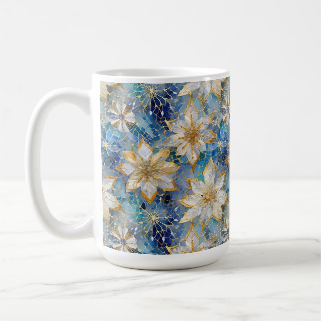 Blue White Gold Christmas Poinsettias Kaffeetasse (Links)