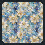 Blue White Gold Christmas Poinsettias Quadratischer Aufkleber<br><div class="desc">You are viewing The Lee Hiller Fotogray Art and Designs Collection of Home and Office Decor,  Apparel,  Ohrs and Collectibles. The Designs inklusive Lee Hiller Fotogray and Mixed Media Digital Art Collection. You can view her Nature fotogray at http://HikeOurPlanet.com/ and follow her hiking blog within Hot Springs National Park.</div>