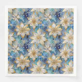 Blue White Gold Christmas Poinsettias Serviette