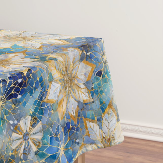Blue White Gold Christmas Poinsettias Tischdecke (Beispiel)