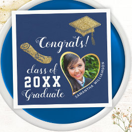 Blue White Gold Class 2025 Grad Foto Abschluss Serviette