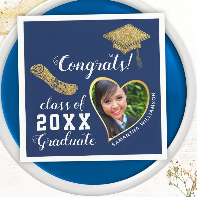 Blue White Gold Class 2025 Grad Foto Abschluss Serviette (Von Creator hochgeladen)