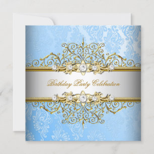 Blue White Gold Elegantes Party Einladung