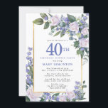 Blue White Gold Floral 40. Geburtstag Abendessen Einladung<br><div class="desc">Ehre eine besondere Frau mit dieser eleganten und weiblichen 40. Geburtstagsdinner. 40. ist in großem blauen Text geschrieben. Die Geburtstagsfeier folgt. Der Name des geehrten Gastes ist auch in blauen Hauptstädte zu finden. Der Rest des Textes ist weich taubengrau. Die Details der Geburtstagsfeier sind von einem schicken goldenen Rahmen umgeben,...</div>