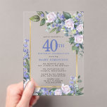 Blue White Gold Floral 40. Geburtstag Acryleinladungen<br><div class="desc">Ehre eine besondere Frau mit dieser eleganten und weiblichen 40. Geburtstags-Party Einladung. 40. ist in großem blauen Text geschrieben. Die Geburtstagsfeier folgt. Der Name des geehrten Gastes ist auch in blauen Hauptstädte zu finden. Der Rest des Textes ist weich taubengrau. Die Details der Geburtstagsfeier sind von einem schicken goldenen Rahmen...</div>