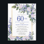 Blue White Gold Floral 60. Geburtstagsparty Einladungspostkarte<br><div class="desc">Ehre eine besondere Frau mit dieser eleganten und weiblichen 60. Geburtstagsfeier. 60. ist in großem blauen Text geschrieben. Die Geburtstagsfeier folgt. Der Name des geehrten Gastes ist auch in blauen Hauptstädte zu finden. Der Rest des Textes ist weich taubengrau. Die Details der Geburtstagsfeier sind von einem schicken goldenen Rahmen umgeben,...</div>