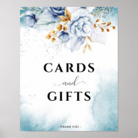 Blue White Gold Floral Wedding Cards & Gifs