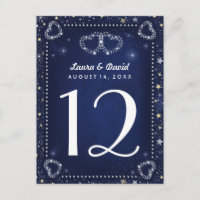 Blue White Gold Hearts & Stars Tischnummer Cards