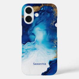 Blue White Gold Marmor iPhone 16 Hülle