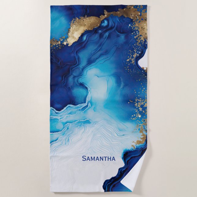 Blue White Gold Marmor Strandtuch (Vorderseite)