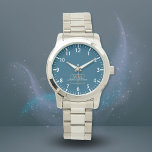 Blue White Gold Monogram Name Script Armbanduhr<br><div class="desc">Elegantes Gold Monogram mit Name Script. Leicht personalisiert als Geschenk für Familie und Freunde.</div>