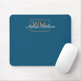 Blue White Gold Monogram Name Script Mousepad