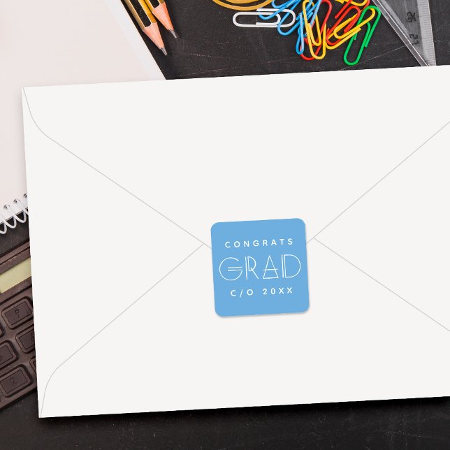 Blue White Grad Typography Graduation Sticker (Von Creator hochgeladen)