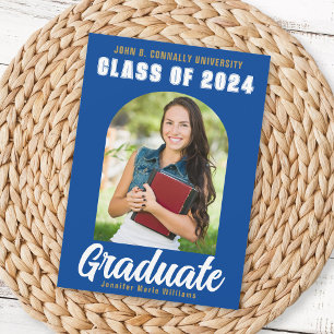 Blue White Graduate Foto Modernes, feiner Abschlus Ankündigung