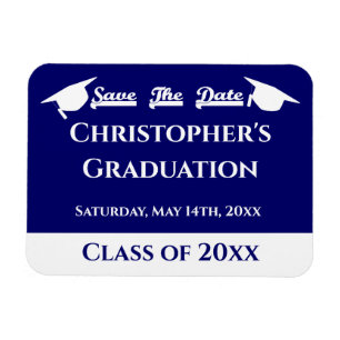 Blue White Graduation Cap Save the Date Magnet