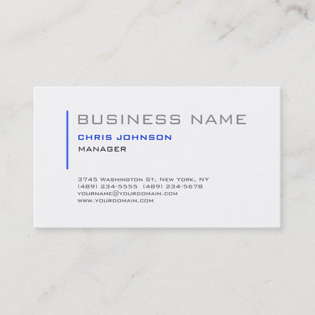 Blue & White Gray Charming Manager Business Card Visitenkarte (Vorderseite)
